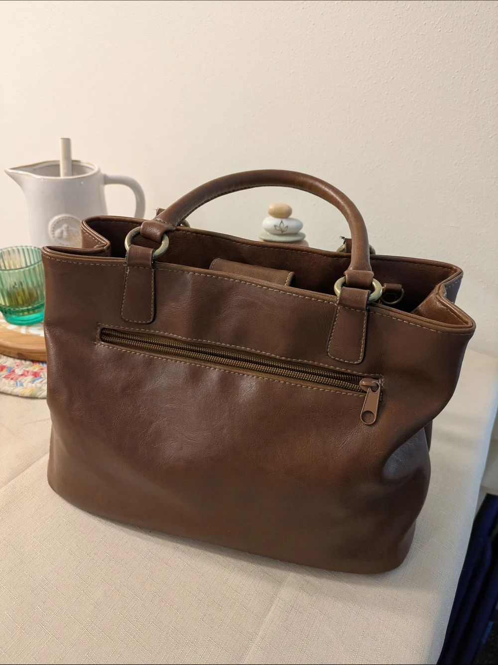 Rosetti Brown Satchel Bag With Crossbody Strap with Floral Cutouts, Coin Purse